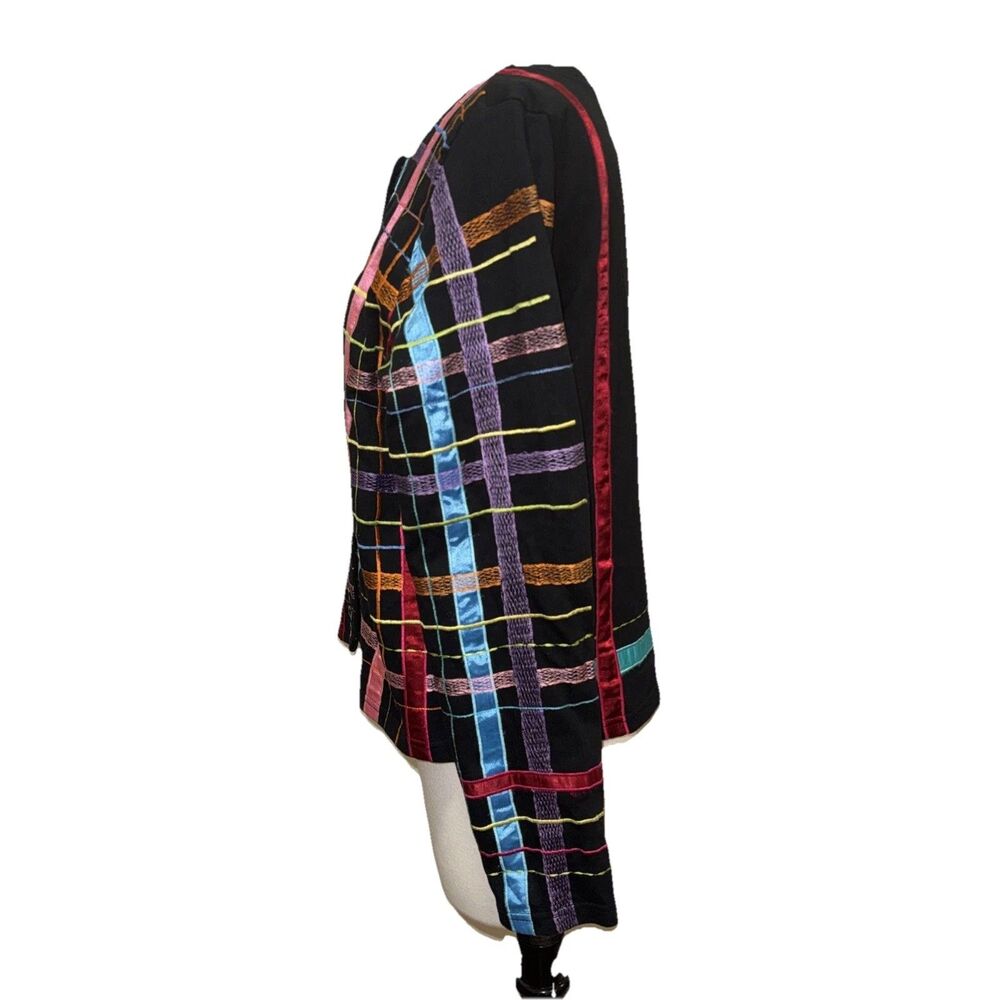 Michael Simon Lite Cotton Jacket M Colorful Plaid Patchwork Embroidered Art Wear - Picture 6 of 8